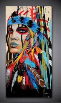 

Modern oil painting art, living room, canvas painting, triple Indian feather size 20*40inch