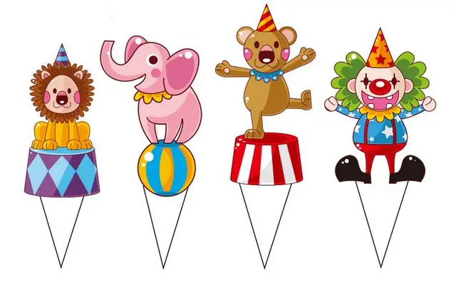 100pcs lot circus Theme Party Supplies Cartoon Cupcake Topper Baby Shower Kids Boy Birthday Party Decorations