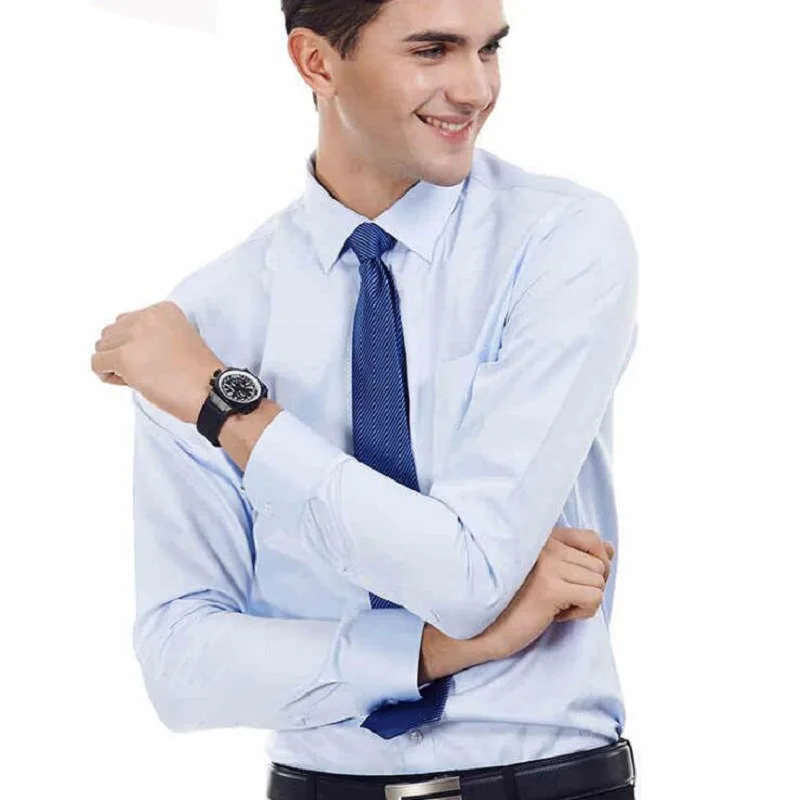 Новый летний Для мужчин рубашка Формальные модная одежда с длинными рукавами Бизнес Мужской Повседневная рубашка Slim Fit Рабочая Рубашка для
