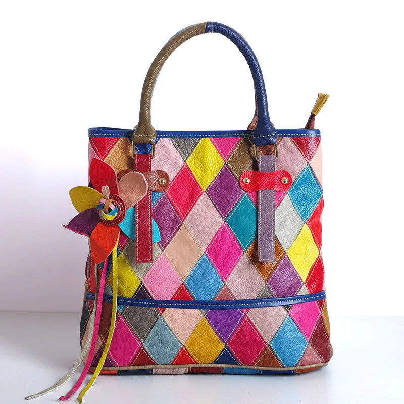 IPinee Брендовая женская сумка из натуральной кожи, женская сумка-хобо, сумки на плечо, высокое качество, цветная сумка-тоут с цветами - Цвет: Многоцветный