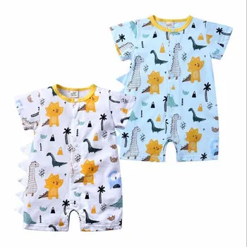 

2019 Summer Newborn Infant Baby Boys Rompers Children Kids Cartoon Dinosaur Thin One-piece Short Sleeve Overall Cotton Babywear
