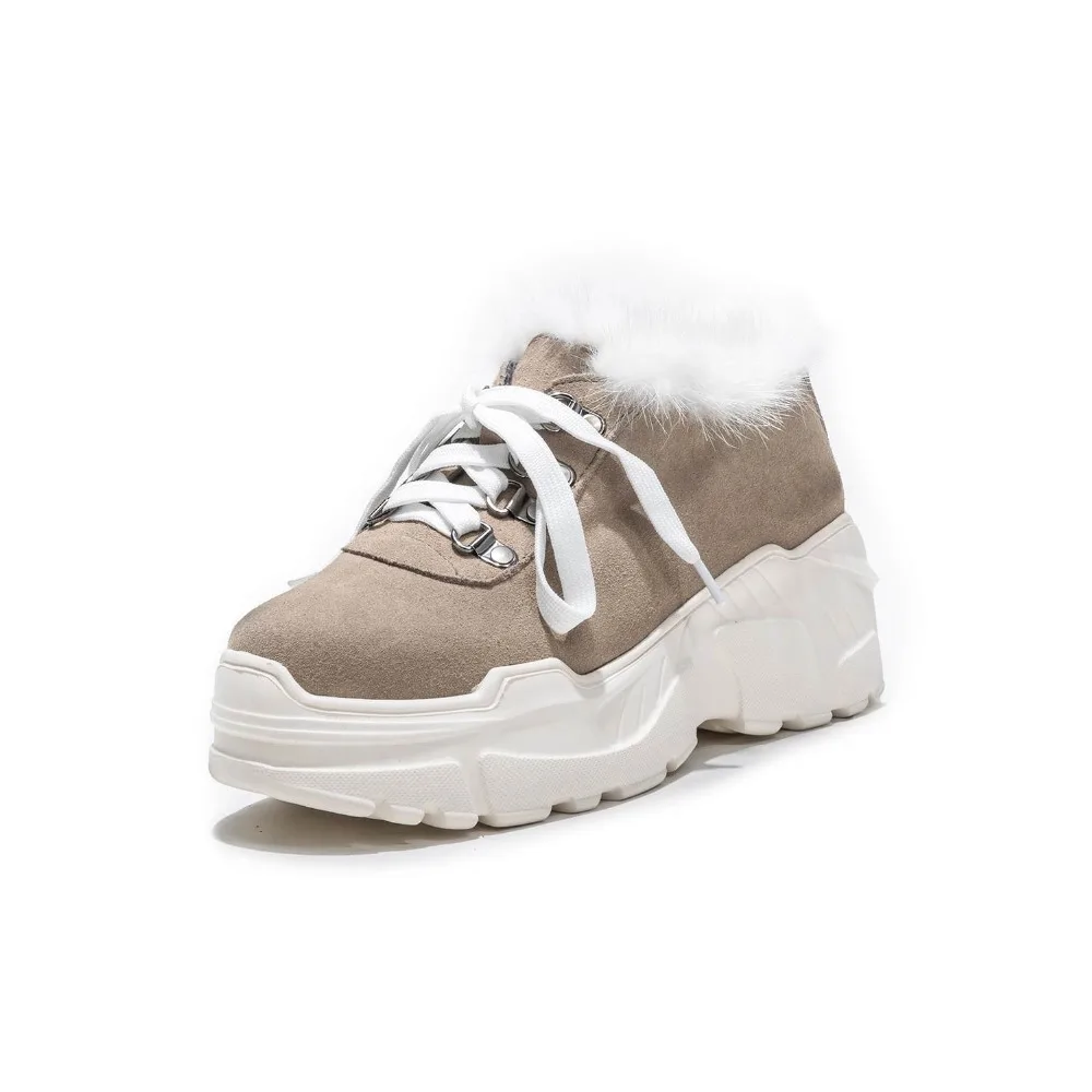 Krazing Pot/ г.; брендовая зимняя обувь из коровьей кожи; повседневные кроссовки на шнуровке с круглым носком; обувь на танкетке с мехом; Женская Вулканизированная обувь на платформе; LD7