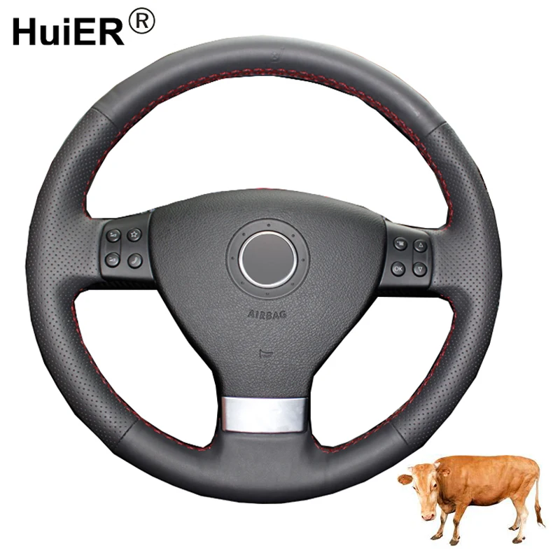 

Hand Sewing Car Steering Wheel Cover Top Layer Cow Leather For Volkswagen Golf 5 Mk5 VW Passat B6 Jetta 5 Mk5 Tiguan 2007-2011