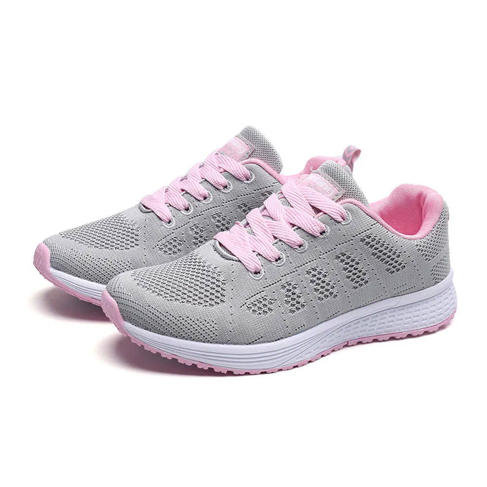 Sneakers Women Sport Shoes Lace-Up Beginner Rubber Fashion Mesh Round Cross Straps Flat Sneakers Running Shoes Casual Shoes