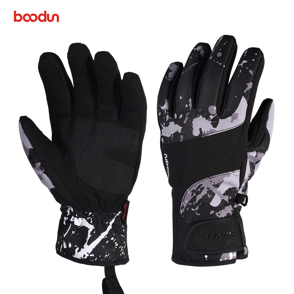 Водонепроницаемые лыжные перчатки Boodun для мужчин и женщин, теплые перчатки с сенсорным экраном для катания на лыжах, сноуборде, снегоходах, зимние уличные снежные перчатки - Цвет: black