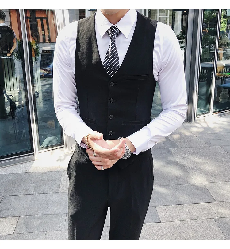 Perfect 3pc Men Suit Korean Autumn Winter New Wedding Tuxedo Groom Formal Wear Business Casual Dress Suits For Men Clothes 2018 2XL-M 9