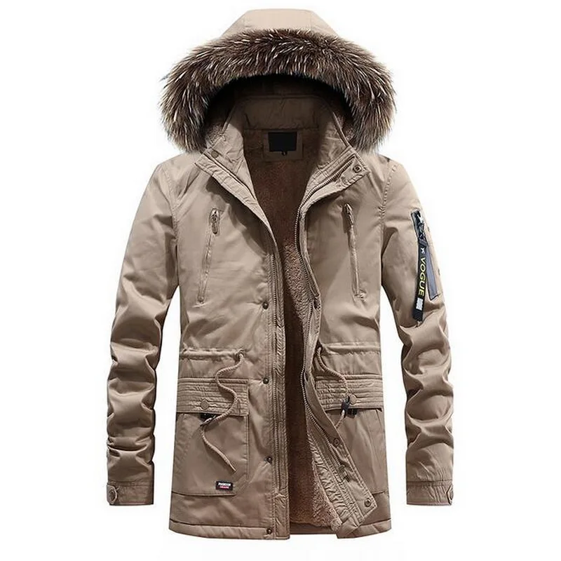 

VXO 2019 Winter Men Brand Bomber Jacket Fleece Fur Collar Jackets Tactical Mens Outerwear Thick Coats Military washed Parkas
