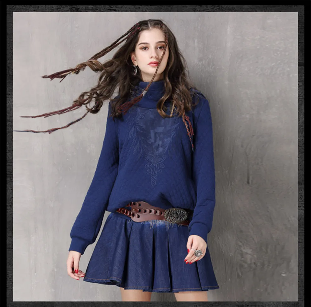 Vintage Thicken Women Hoodies Winter 2018 Spring Ethnic Embroidery Hooded Warm Long Sleeve All-match Pullover Knit Sweatshirt (5)