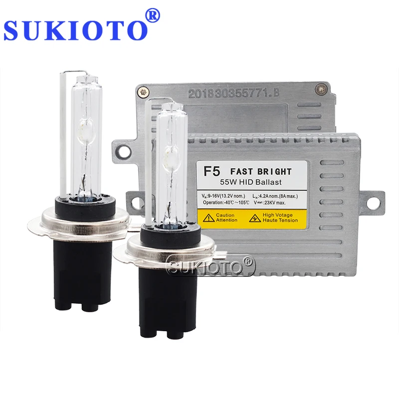 SUKIOTO 55W Fast Bright H7C Xenon HID Kit Short Tube H7C HID Bulb 4300K 5000K 6000K Car Light AC 55W F5 Fast Start Ballast Kit (2)