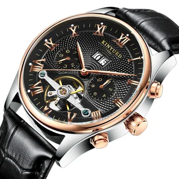

KINYUED Skeleton Tourbillon Mechanical Watch Men Automatic Classic Rose Gold Leather Mechanical Wrist Watches Reloj Hombre 2018