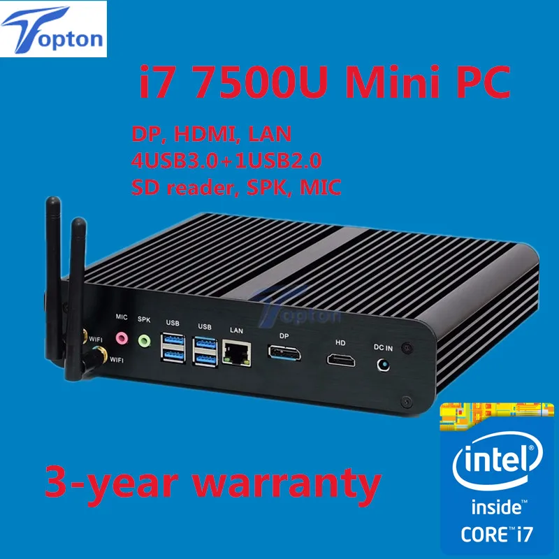 Lowest Price 3-year warranty [Core i7 7500U] 7th Gen Kaby Lake Mini pc Windows 10 Fanless Computer TV Box 4K HD Display HTPC 300M Wifi