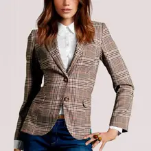High Quality Autumn New Arrival Leisure Ebay Hot Sale Turn-down Collar Plaid Long Sleeve Woman Suit Coat