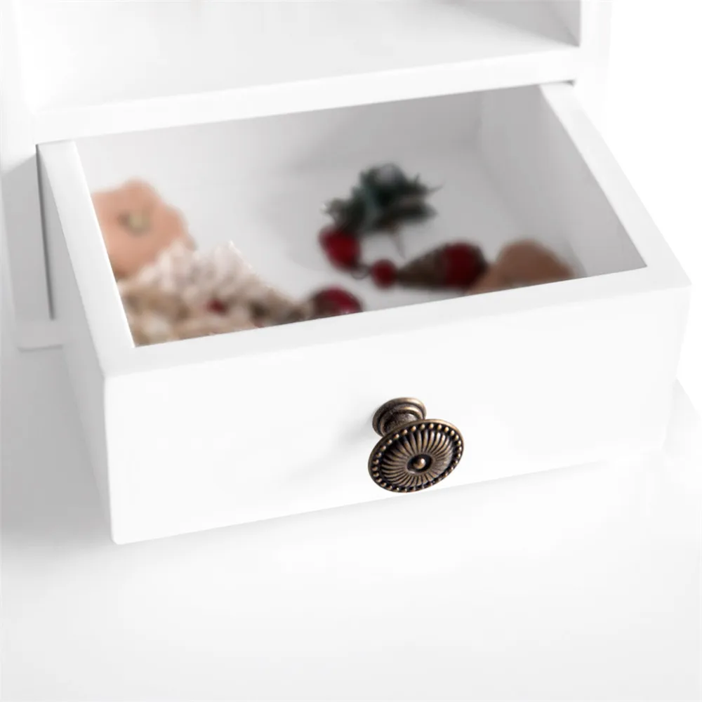 LANGRIA Makeup Dressing Table Vanity with 4 Drawers, 3 Open Storage Compartments and Solid Rubberwood Legs Makeup Dresser-White 5