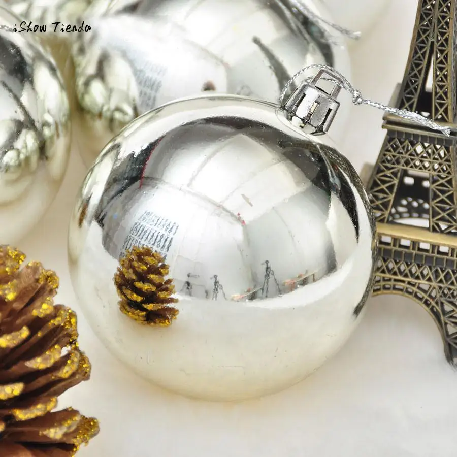 

ISHOWTIENDA 2017 New 6Pcs Silver Christmas Balls Baubles Party Xmas Tree Decorations Hanging Ornament Decor New