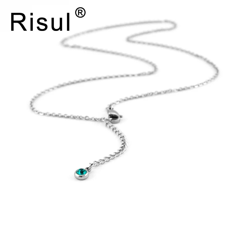 

Risul Birth Stone tail pendant 1.5/2mm Thin Rolo Cable necklace women Choker princess Stainless steel Mix color 12x1/Lot