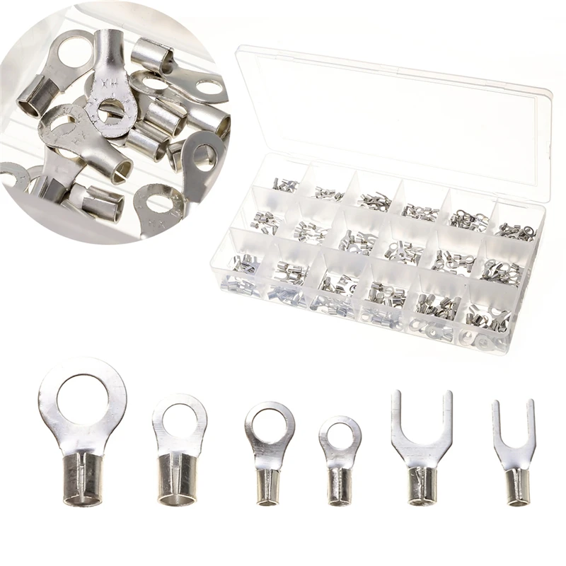 

330PCS Noninsulated Wire Connector Cable Electrical Terminals Rings and Cross With Box for Automotive Marine