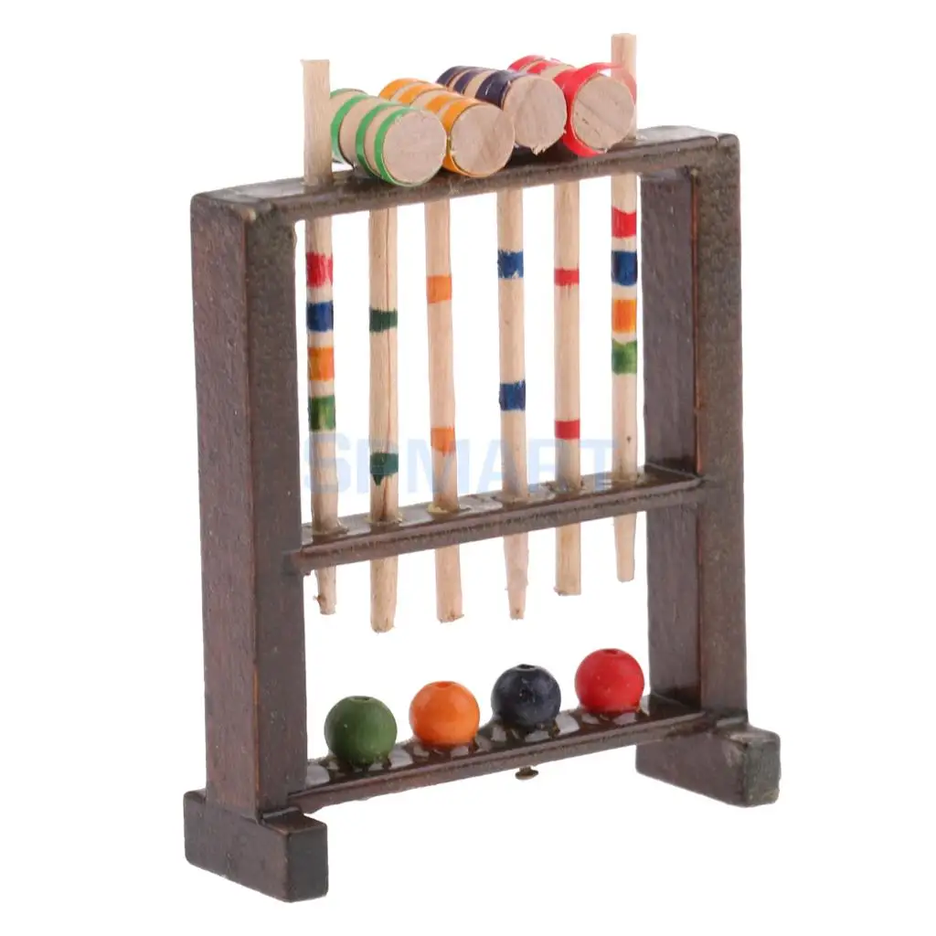 MagiDeal 1/12 Dolls House Miniature Mini Wooden Croquet Game Set for Dolls Living Room Decoarion Children KIds Toys