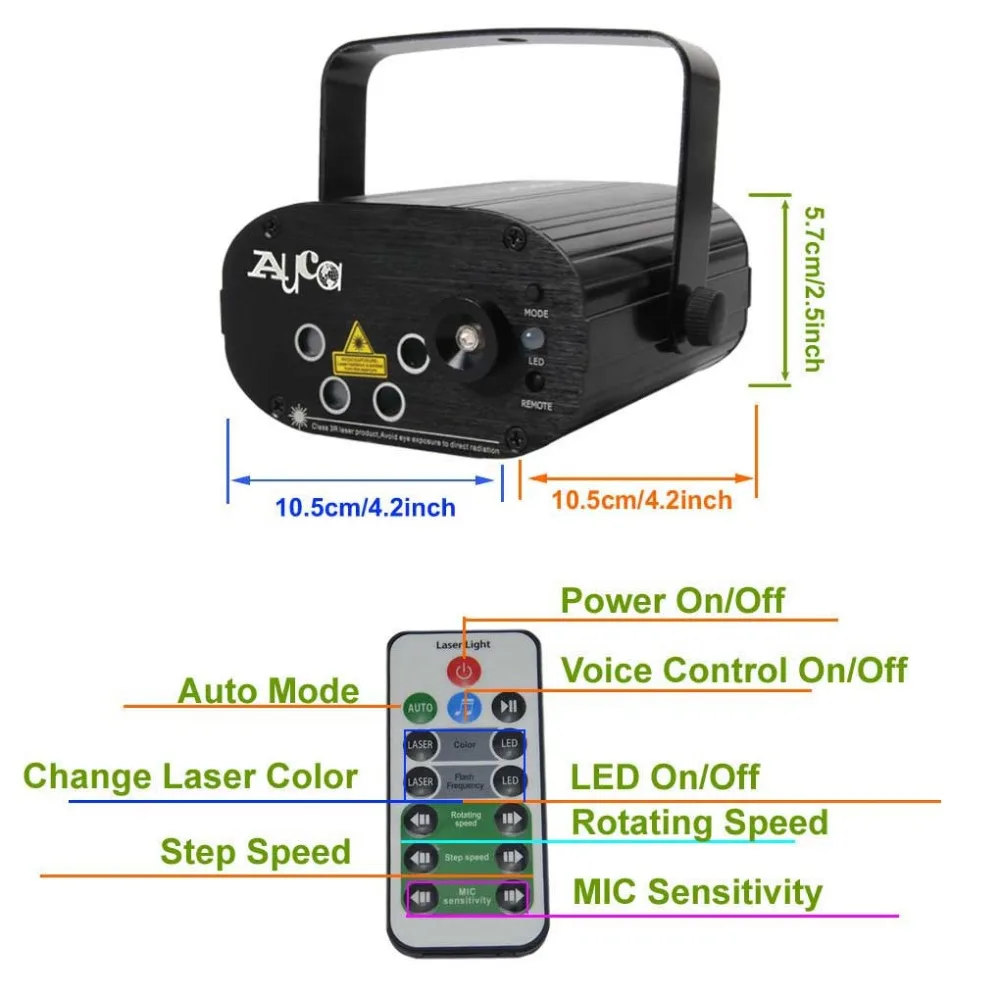 AUCD Mini Remote 4 Lens 20 Patterns RGB Laser Projector Lights & Blue LED Background Lamp Home Party Show Stage DJ Lighting SL80|Эффект