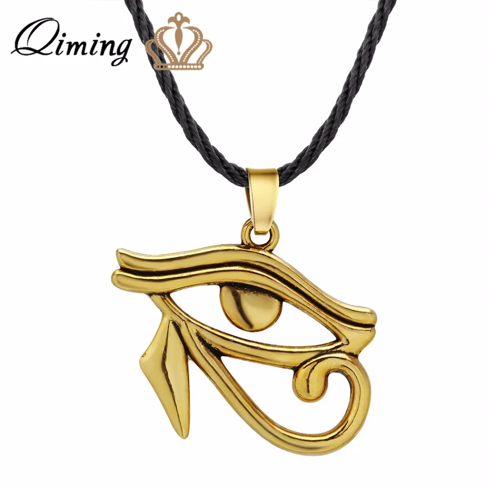 QIMING Pharaoh Horus Eye Men Necklace Women Vintage Hawk Egyptian Amulet Pendant Necklace Egypt