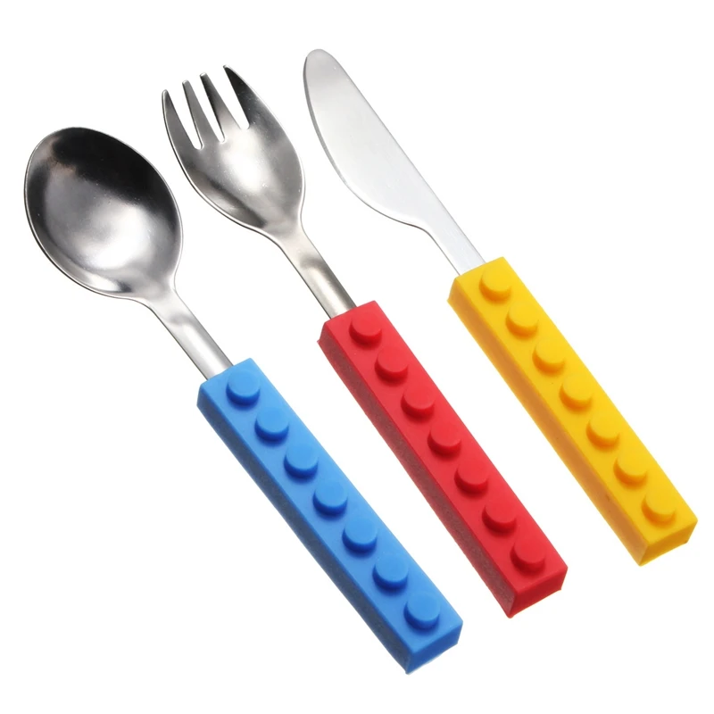 3pcs/set Lego Bricks Stainless Steel Fork Spoon Knife Set Kids Portable Travel Cutlery Set Reusable Children Dining Set 3pcs/set Lego Bricks Stainless Steel Fork Spoon Knife Set Kids Portable Travel Cutlery Set Reusable Children Dining Set