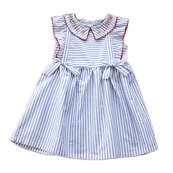 

Celveroso Girls Summer Cotton Dress Sleeveless One Piece Dress Blue Striped Bowknot Tutu Dress Princess Girls Dress for girls