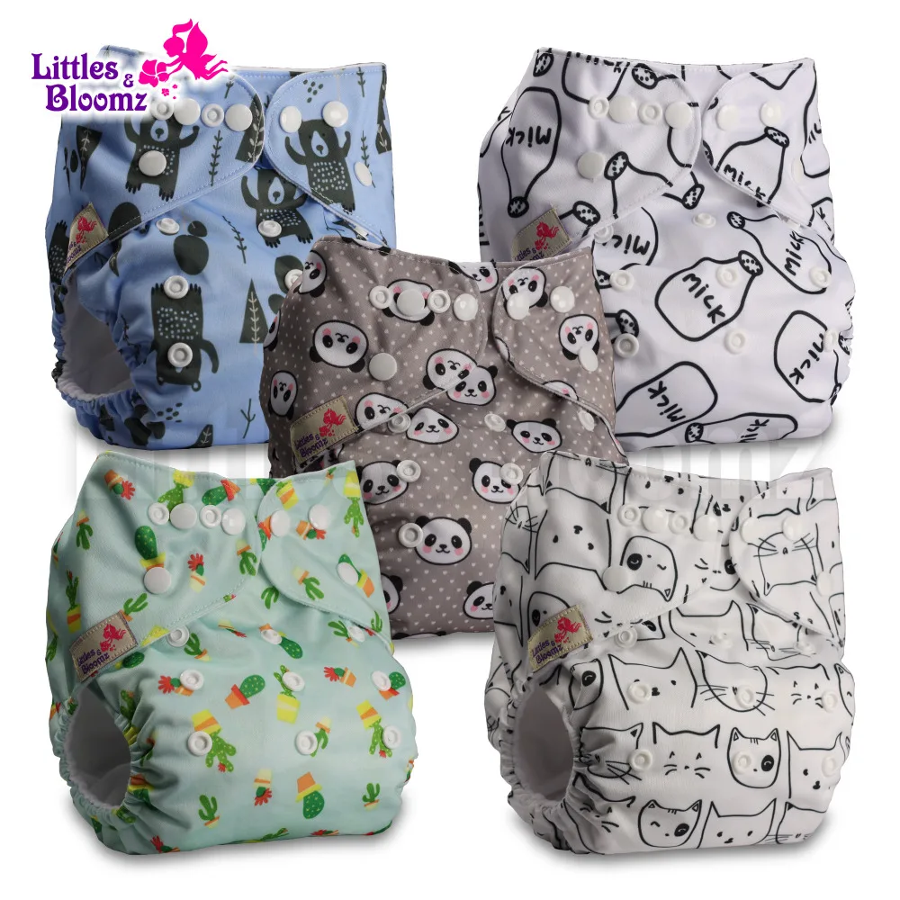 

[Littles&Bloomz] 5pcs/set Baby Washable Reusable Real Cloth Pocket Nappy, 5 nappies/diapers and 5 microfiber inserts in one set