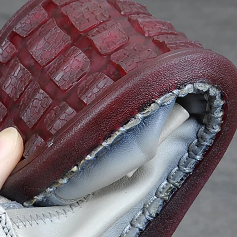 Chaussures Peu Plat gris dérapage Mère En Anti Simples Cuir Top Paresseux De Chaussures rouge Haricots Noir Souple Bouche Profonde Automne Semelle Nouveau pAqF7wF