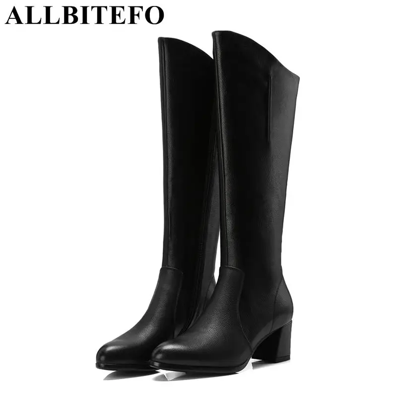 

ALLBITEFO new fashion brand genuine leather+pu thick heel women boots winer snow boots women knee high boots girls shoes