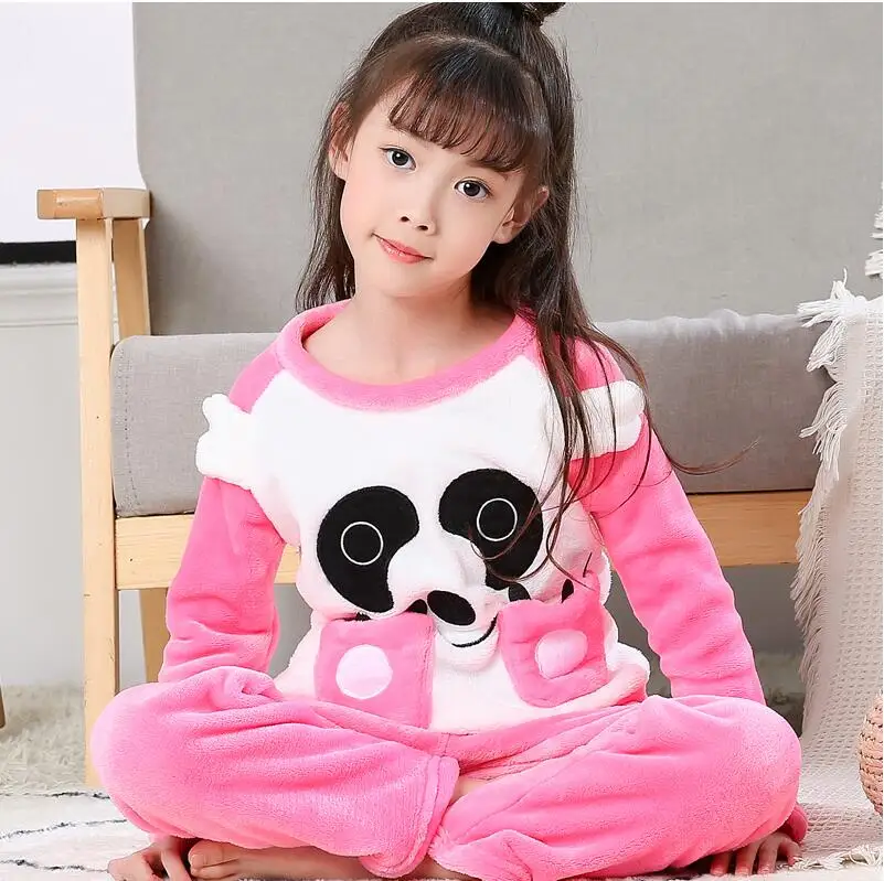 

Girls Pajamas Warm Thicken Autumn Winter Flannel Pijamas Mujer Children coral fleece cartoon Sleepwear for Kids pijamas QVBUY