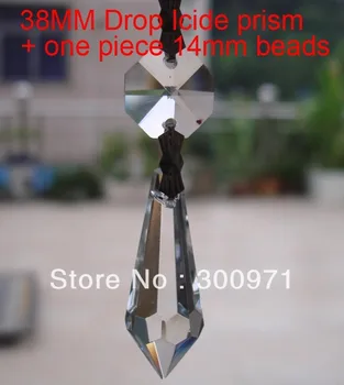 

100set/lot,38mm crystal drop Icide prisms with 14mm octagon bead ,GLASS CHANDELIER CRYSTAL PRISMS PENDANTS WEDDING ORNAMENTS