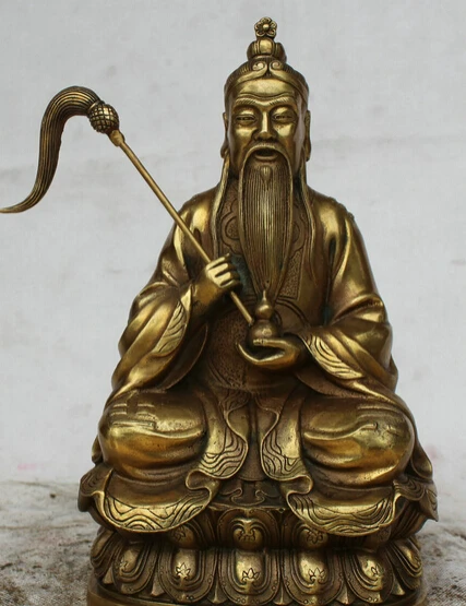 

JP S0524 10" Chinese Taoism Brass Seat Lotus Lord Lao Zi Jun priest God immortal Statue