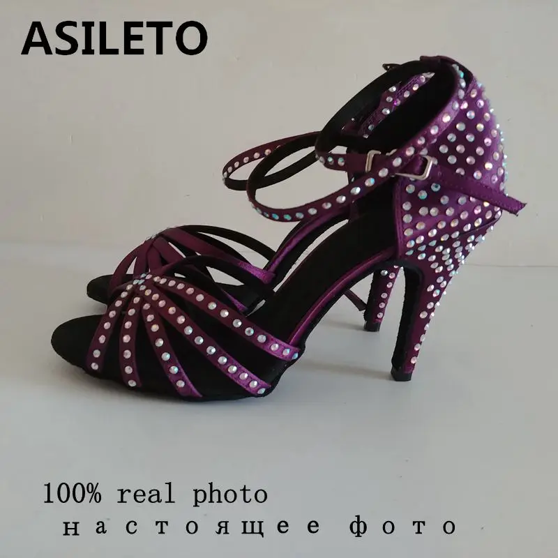 

ASILETO Latin Dance High Heels fish sandals Black Large size 44 Rhinestone crystal Women Party Ballroom Cuba Shoes sandalia 1264