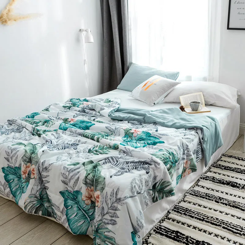 

Zebra Leaves Printing Cotton Summer Air Conditioner Cool Thin Quilt Washed Comfortable Home Textile Bedding Comforters Duvets