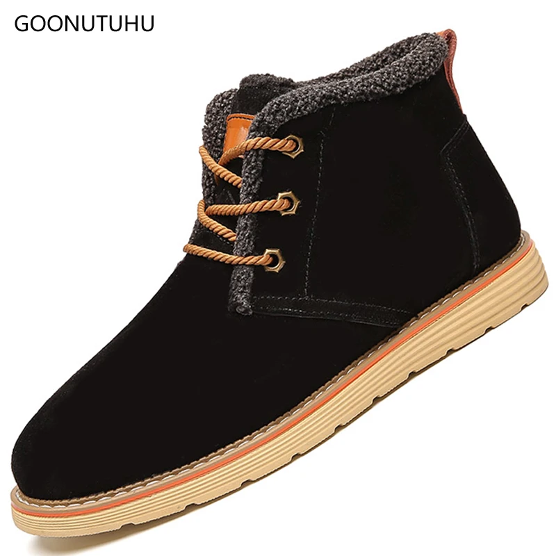 

2019 fashion winter men's boots snow ankle shoes leather add plush warm shoe man size 36-43 lace-up furry military boots for men