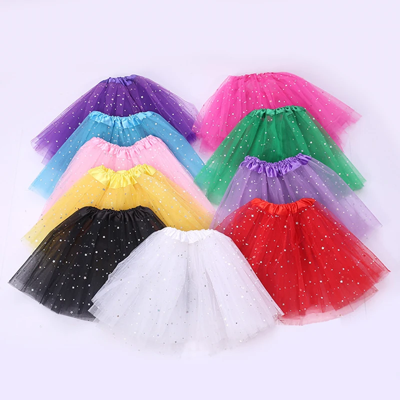 

Lovely Fluffy Soft Tulle baby Kids Dance Tutu Skirt For Girl Sequin 3 Layers Tulle Toddler Pettiskirt Children Dance Skirt