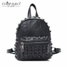 Célèbre Marque 100% Cuir Véritable Femmes Sacs À Dos en peau de Mouton Quotidien Sac À Dos Fille Sac D’école Rivet Voyage Sac Dames Sacs à Bandoulière