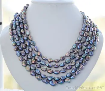 

8-9mm NATURE peacock black baroque freshwater pearl necklace 100inch