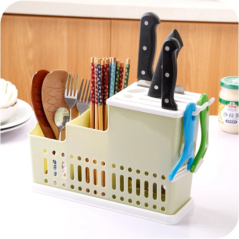 

Plastic Tableware Drainage Rack Chopsticks Tube Kitchen Knife Fork Chopsticks Storage Cylinder Barrel Storage Rack 3 Color
