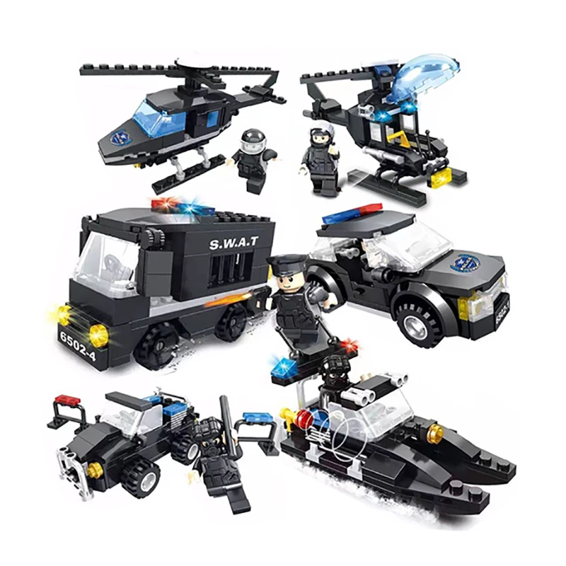 

HSANHE SWAT Series Police Helicopter Truck Speedboat Car DIY Model Action Building Blocks Set Brick Kids Educational Toys Gifts