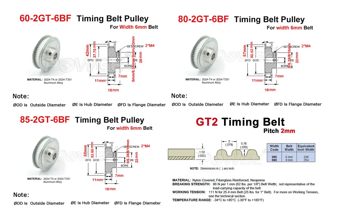 POWGE 16 T: 80T 20 T: 60T 30 T: 60T 40 T: 85T 2GT набор синхронных шкивов 200/280 мм GT2 коэффициент понижения скорости зубчатый шкив комплект с ЧПУ