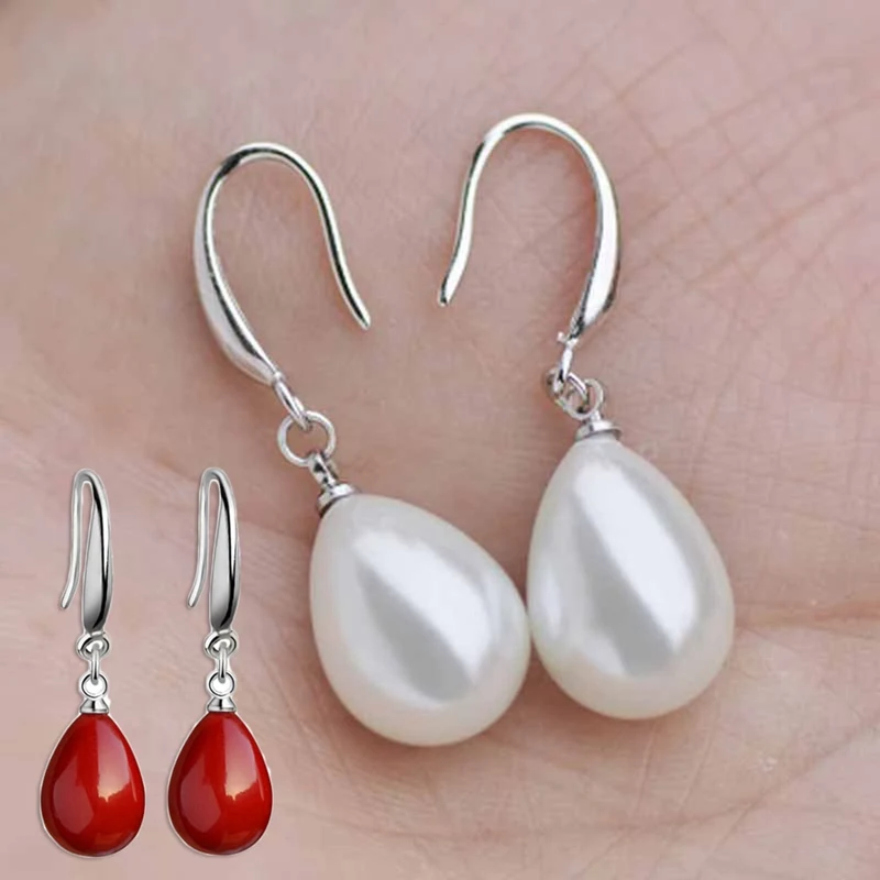 

New Pearl Red White Drop Earring for Women Fancy Colorful Simulated-pearl Long Earring Trendy Jewelry Gift Box Packing