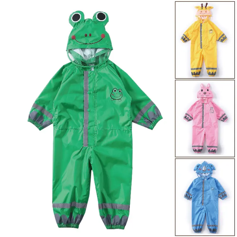 

Good quality cartoon printing waterproof little girls boys kids raincoat jumpsuit outdoor fashion children reflective rain coat