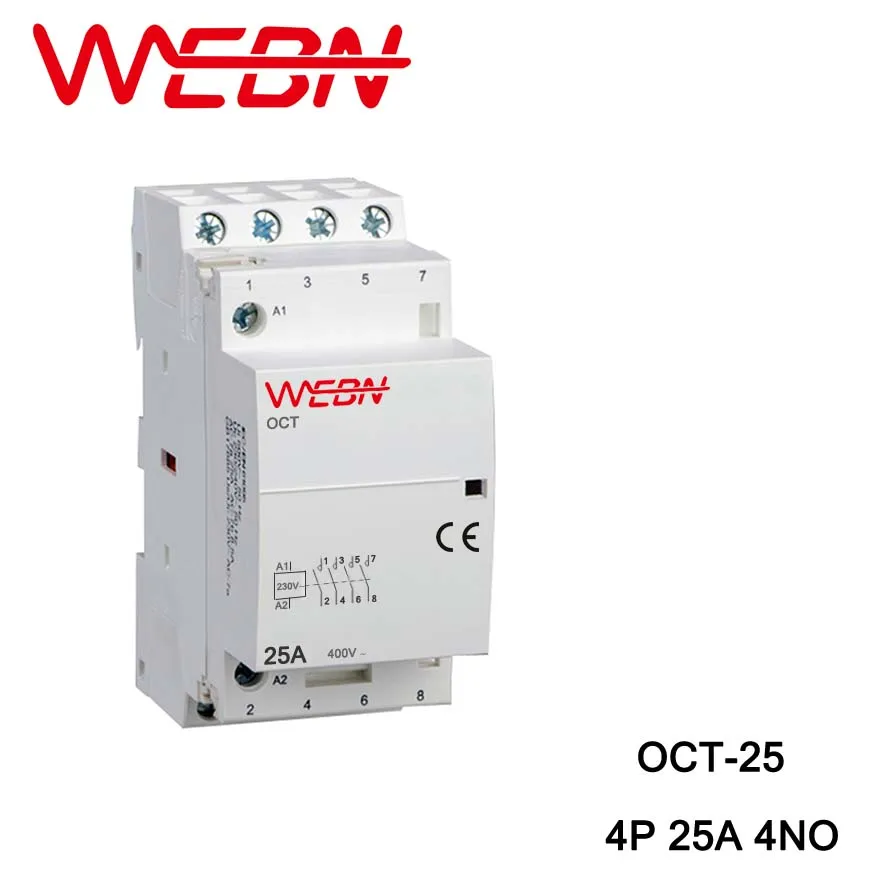 

OCT-25 Series AC Household Contactor 220V/230V 50/60Hz 4P 25A 4NO Four Normal Open Contact Din Rail Contactor