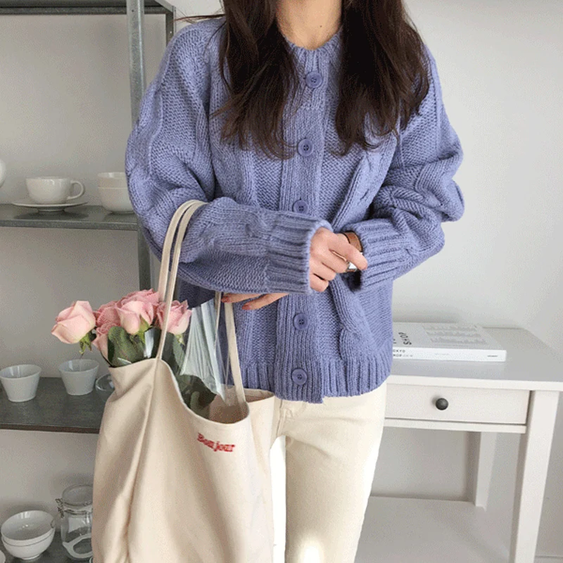 Women's Cardigan Sweater Long Sleeve Button Down Soft Knit thick Sweater Coats Purple