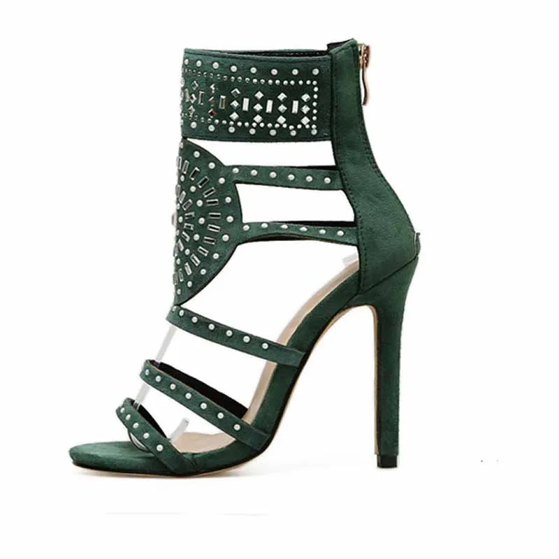 Boussac стразы женские САНДАЛИИ ГЛАДИАТОРЫ на высоком каблуке; пикантные женские туфли-лодочки на высоком каблуке летние туфли для вечеринки Для женщин SWC0032 - Цвет: green