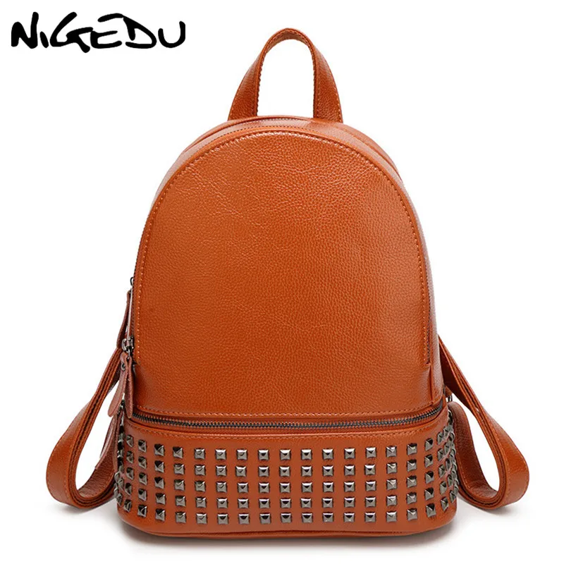 

Rivet Women Leather Backpack Female School Bags For Teenage Girls Zipper Anti-Theft Backpacks travel Rucksack Mochila Black