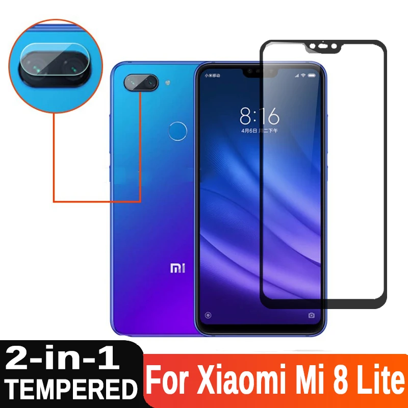 Закаленное стекло 2 в 1 для Xiaomi Mi 8 Lite защита экрана камеры Защитная пленка