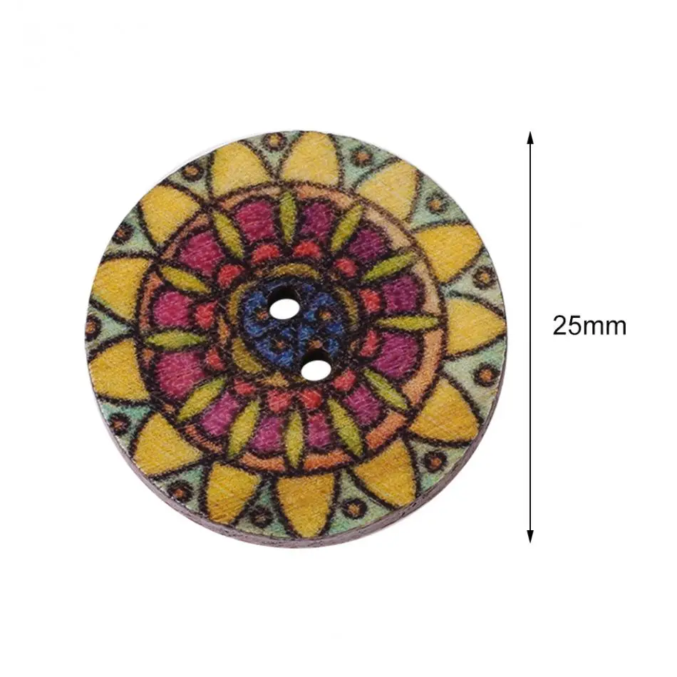 100 Pcs 혼합 패턴 빈티지 나무 단추 DIY 봉제 공예 장식 25mm
