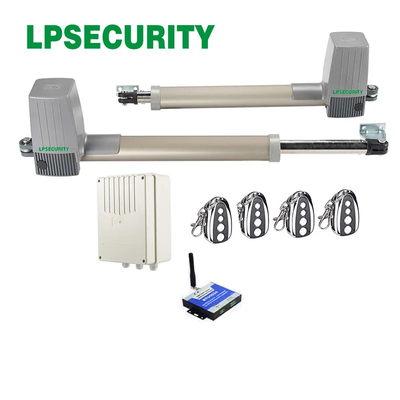 

LPSECURITY 220V Automatic Swing Gate Opener with Smartphone gate opener GSM, photocells, warning light y 4 transmitters