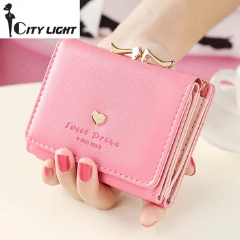 

New fashion women wallets rivet love short design three fold small wallet lady wallet coin purse